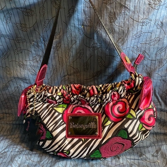 Betseyville nylon sequined zebra and rose print shrug bag - Picture 1 of 7